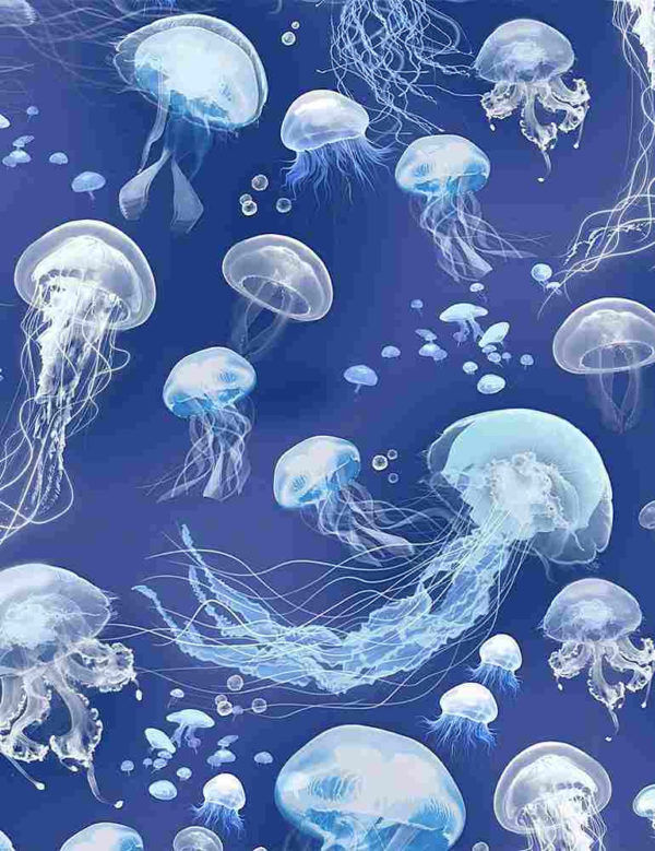 Quilting Cotton – Swimming Jellyfish – Blue