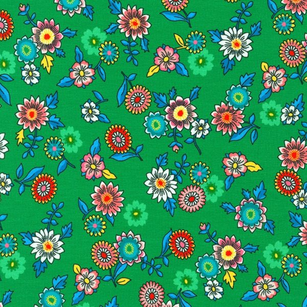 Laguna - Cotton/Spandex Jersey - Funky Floral - Green