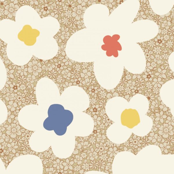 Japanese Cotton Sheeting - Flower Art Collection - Tan