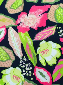 Viscose Poplin Print - Tropical Flowers - Neon