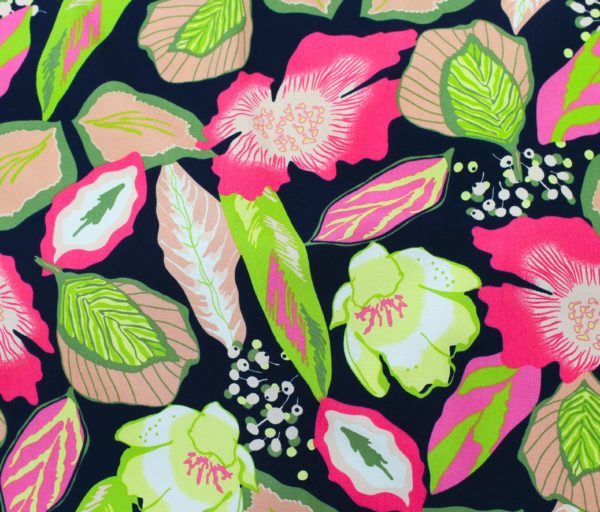 Viscose Poplin Print - Tropical Flowers - Neon