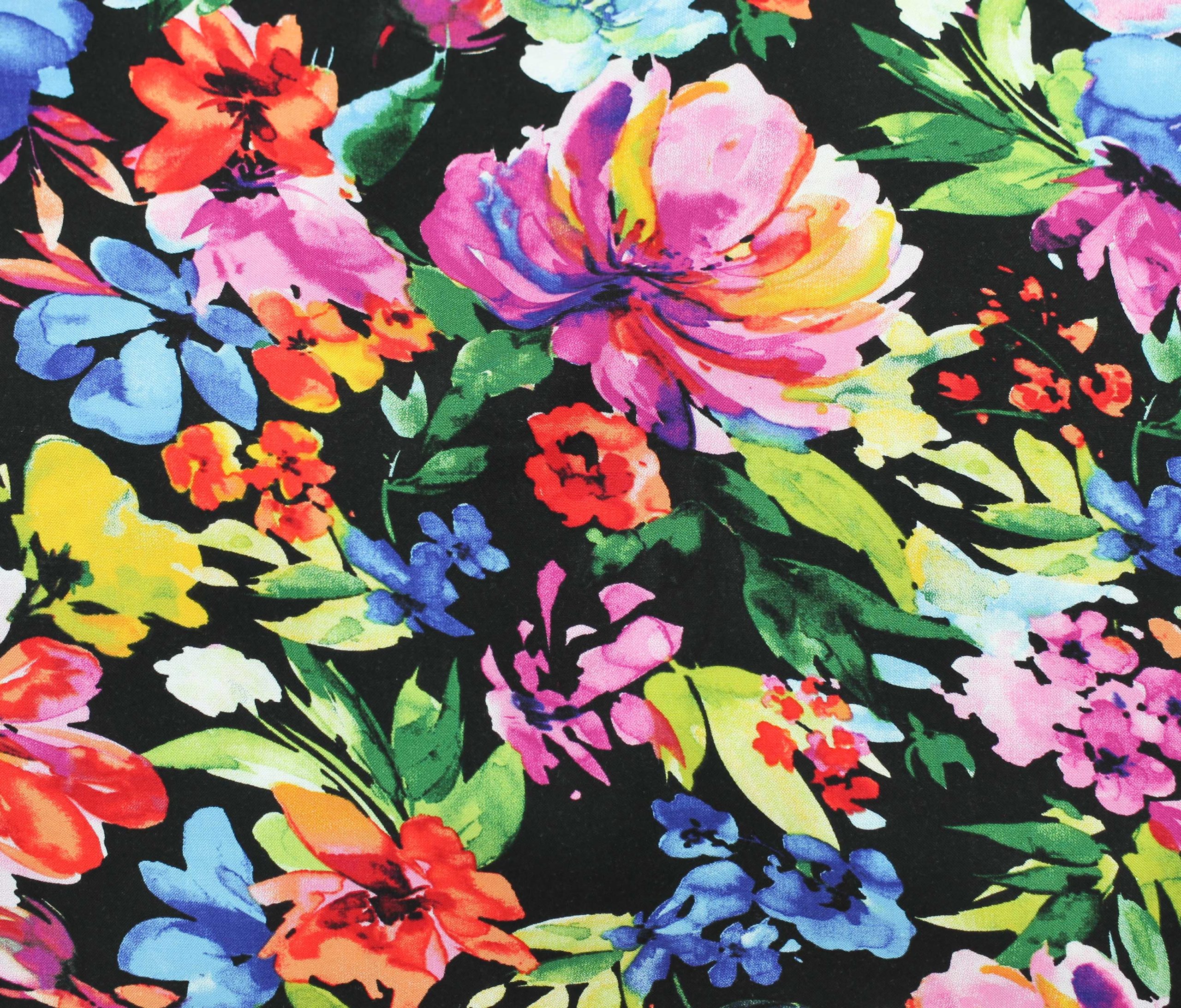 Rayon Challis - Floral Medley - Black - Stonemountain & Daughter Fabrics