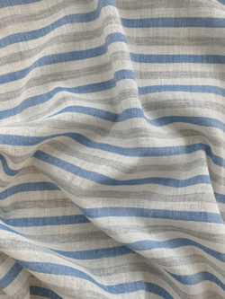 Designer Deadstock - Cotton Gauze - Grey/Blue Stripe