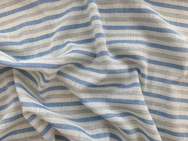 Designer Deadstock - Cotton Gauze - Grey/Blue Stripe