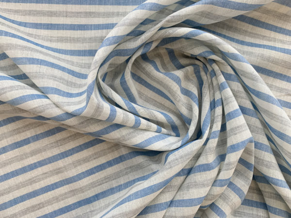 Designer Deadstock - Cotton Gauze - Grey/Blue Stripe