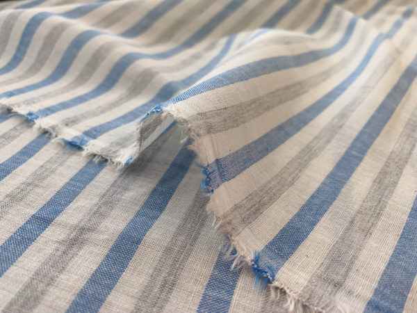 Designer Deadstock - Cotton Gauze - Grey/Blue Stripe