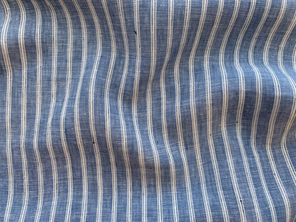 Designer Deadstock - Yarn Dyed Linen - Woven Blue Stripe