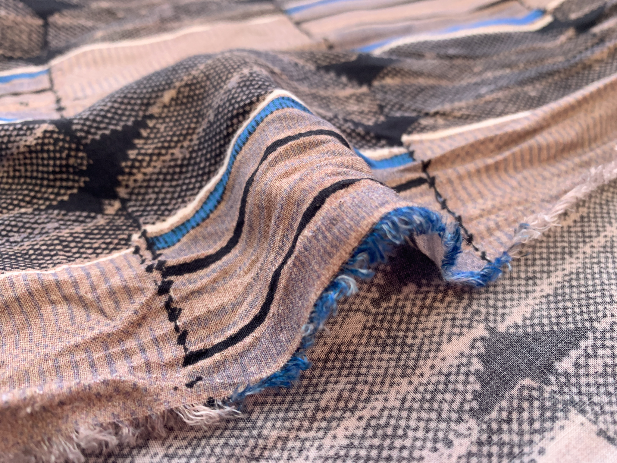 Rayon Challis - Brown Blocks - Stonemountain & Daughter Fabrics