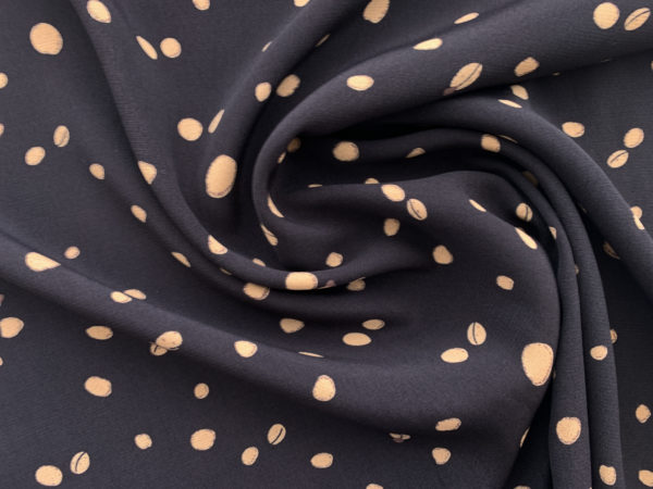 Designer Deadstock - Rayon Crepe - Black/Brown Ladybug