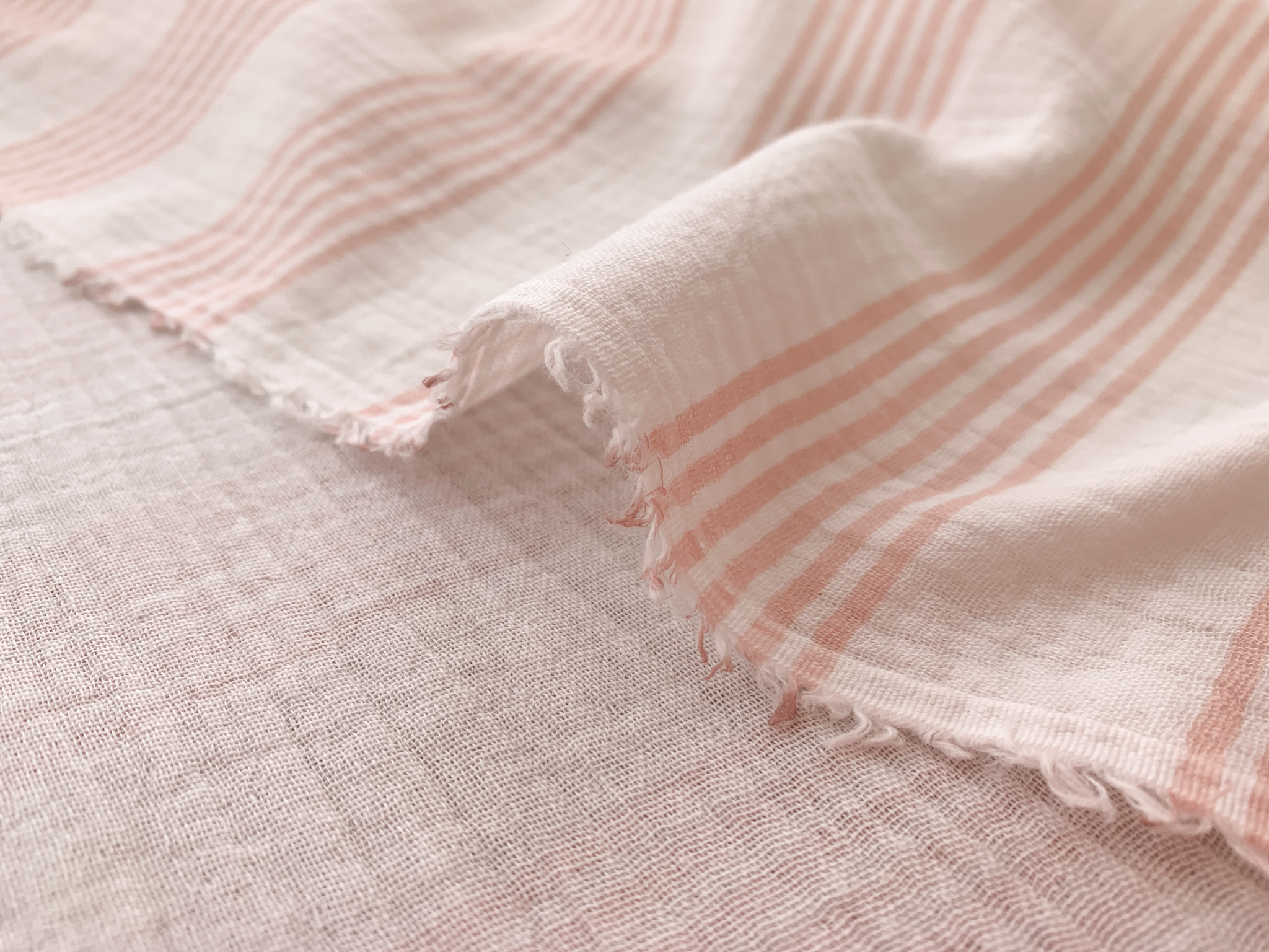 Designer Deadstock Cotton Double Gauze Pink/White Stripe