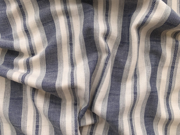 Designer Deadstock - Cotton Novelty Poplin - Blue/White Textured Stripe