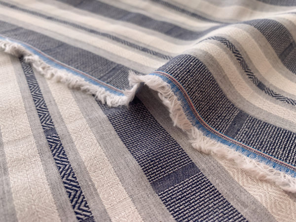 Designer Deadstock - Cotton Novelty Poplin - Blue/White Textured Stripe