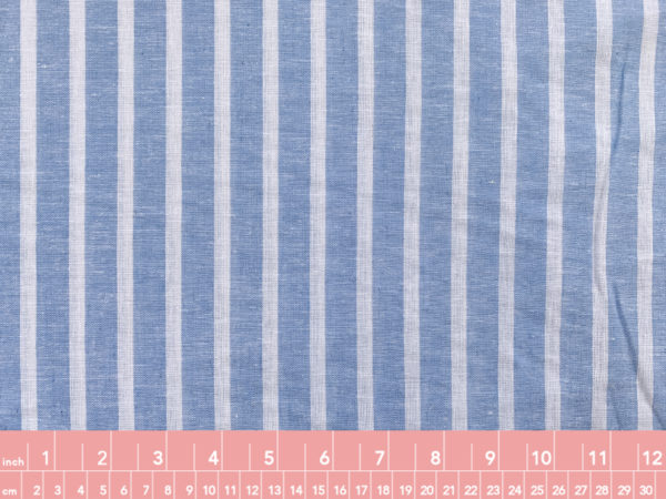 Designer Deadstock - Yarn Dyed Linen - Sky Blue/White Stripe