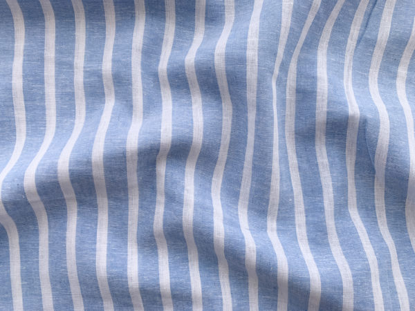 Designer Deadstock - Yarn Dyed Linen - Sky Blue/White Stripe