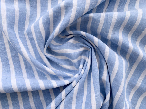 Designer Deadstock - Yarn Dyed Linen - Sky Blue/White Stripe ...