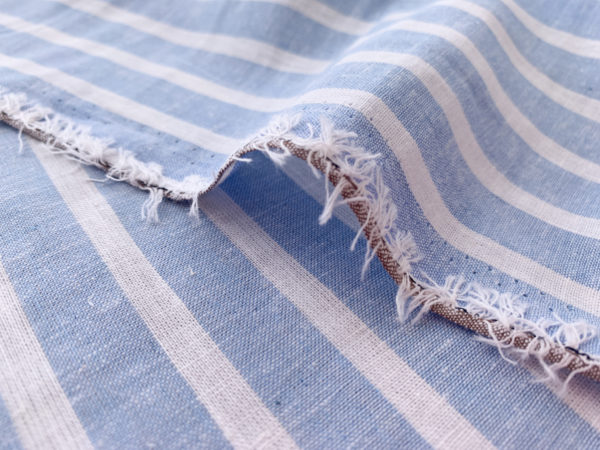 Designer Deadstock - Yarn Dyed Linen - Sky Blue/White Stripe