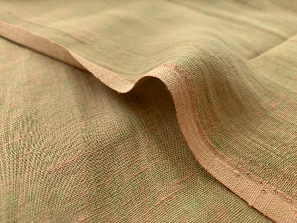 Designer Deadstock - Yarn Dyed Two-Tone Linen - Olive and Apricot