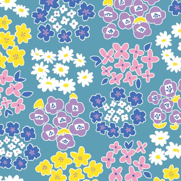 Japanese Cotton Twill - Scandi Floral - Blue