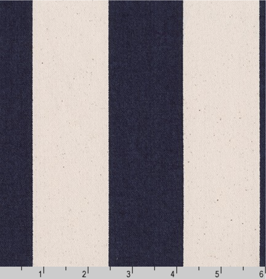 Striped Canvas Fabric in Navy Blue and White