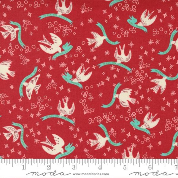 Quilting Cotton - Cheer Merriment - Dove - Cranberry