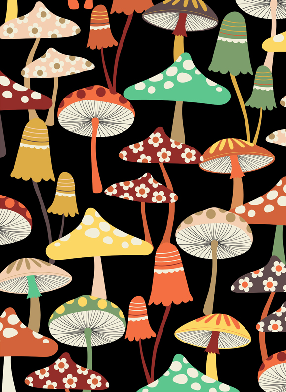 Quilting Cotton - Alexander Henry - Harvest Mushrooms - Black ...