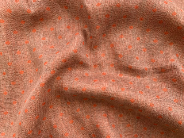 Designer Deadstock - Double Faced Linen - Sand/Tangerine Polka Dot