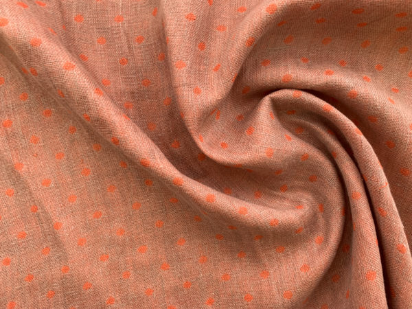 Designer Deadstock - Double Faced Linen - Sand/Tangerine Polka Dot