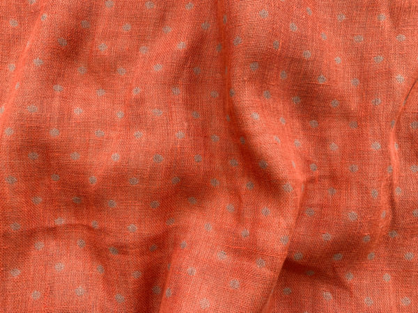 Designer Deadstock - Double Faced Linen - Sand/Tangerine Polka Dot