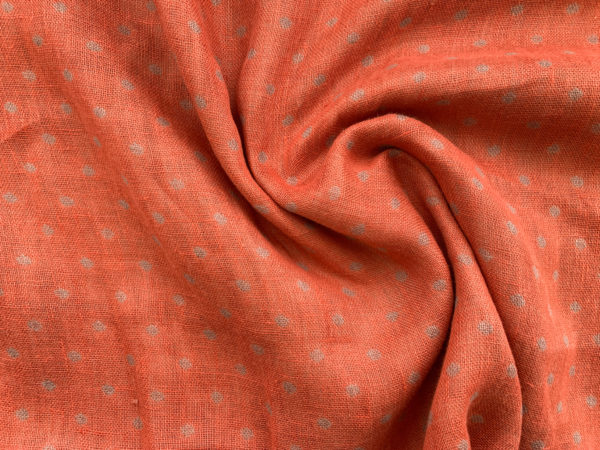 Designer Deadstock - Double Faced Linen - Sand/Tangerine Polka Dot