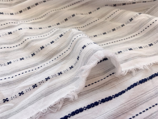 Designer Deadstock - Italian Cotton Shirting - Embroidered Stripe