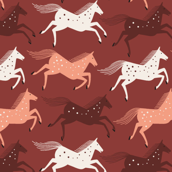 Cotton/Linen Canvas – Wild & Free – Horses – Warm Sienna