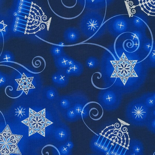 Quilting Cotton – Stars of Light – Menorahs – Blue