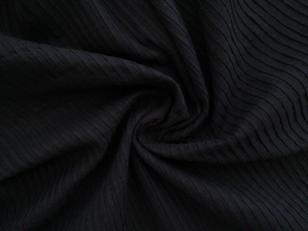 Designer Deadstock - Textured Cotton/Polyester Pin Tuck Stripe - Black