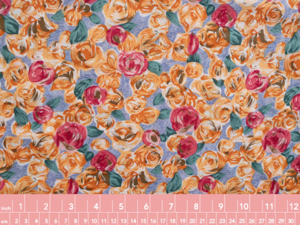 Designer Deadstock - Cotton Voile Print - Rose Buds -  Orange/Blue