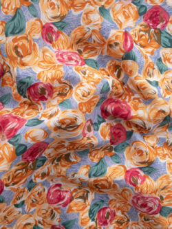 Designer Deadstock - Cotton Voile Print - Rose Buds -  Orange/Blue