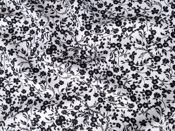 Designer Deadstock - Rayon Challis Print - Dainty Floral - Black/White