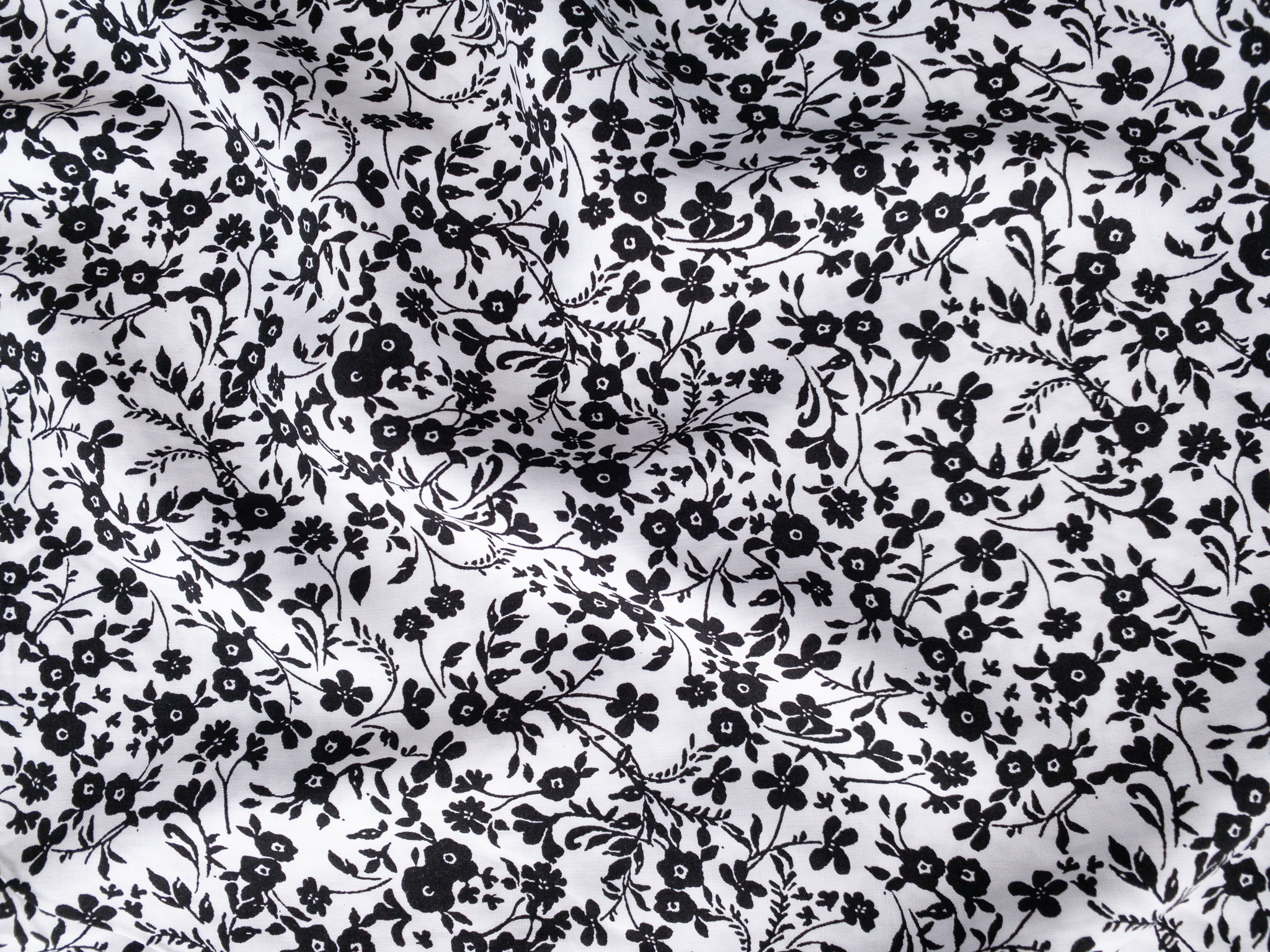 Designer Deadstock - Rayon Challis Print - Dainty Floral - Black/White ...