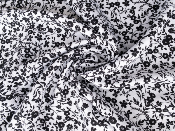 Designer Deadstock - Rayon Challis Print - Dainty Floral - Black/White