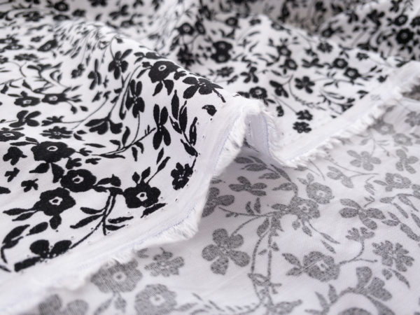 Designer Deadstock - Rayon Challis Print - Dainty Floral - Black/White