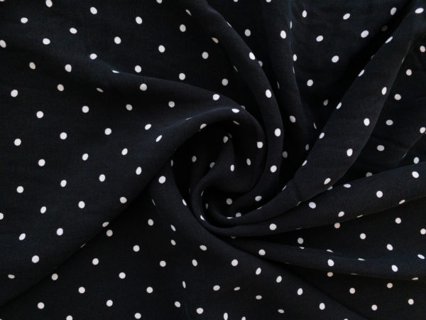 Designer Deadstock - Sandwashed Rayon Challis - Polka Dots - Black/White