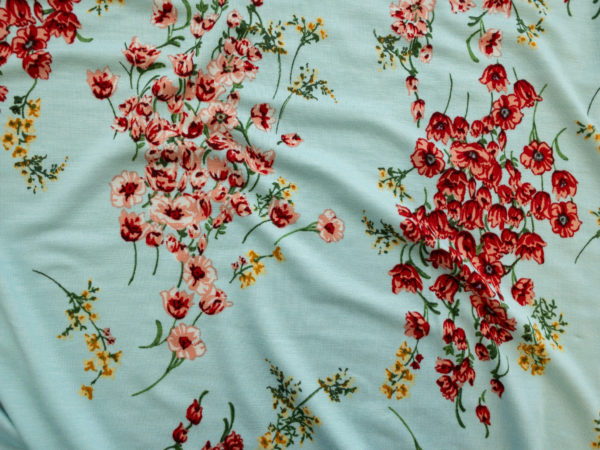 Designer Deadstock - Rayon/Spandex Jersey - Wildflower Bouquet - Sky Blue