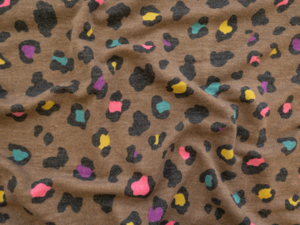 Designer Deadstock - Cotton/Polyester French Terry - Leopard Print - Rainbow/Brown