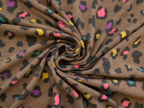 Designer Deadstock - Cotton/Polyester French Terry - Leopard Print - Rainbow/Brown