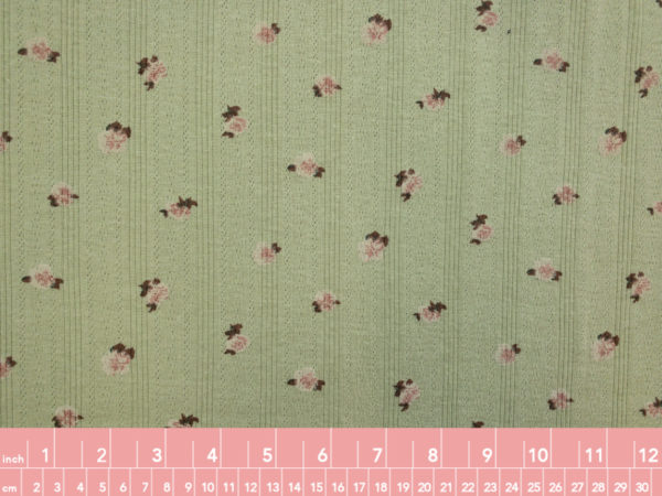 Designer Deadstock - Textured Cotton Jersey - Scattered Roses - Sage/Pink