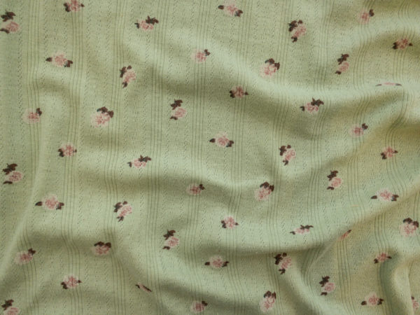 Designer Deadstock - Textured Cotton Jersey - Scattered Roses - Sage/Pink