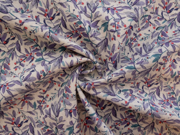 Japanese Linen/Cotton Shirting - Berries & Leaves - Amethyst