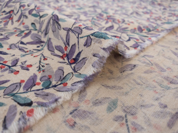 Japanese Linen/Cotton Shirting - Berries & Leaves - Amethyst