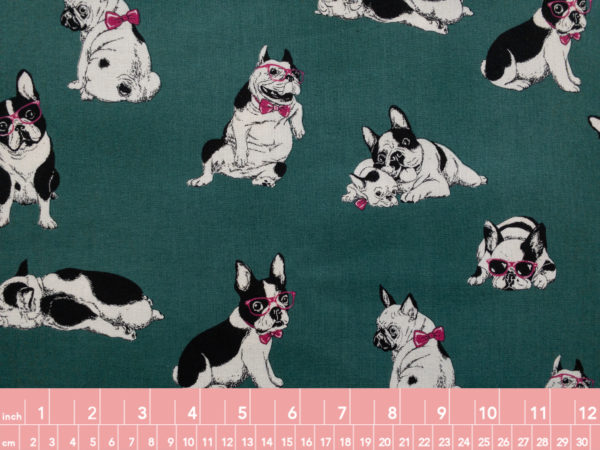 Japanese Cotton Sheeting - French Bulldog - Teal