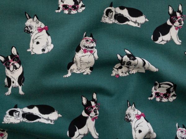 Japanese Cotton Sheeting - French Bulldog - Teal