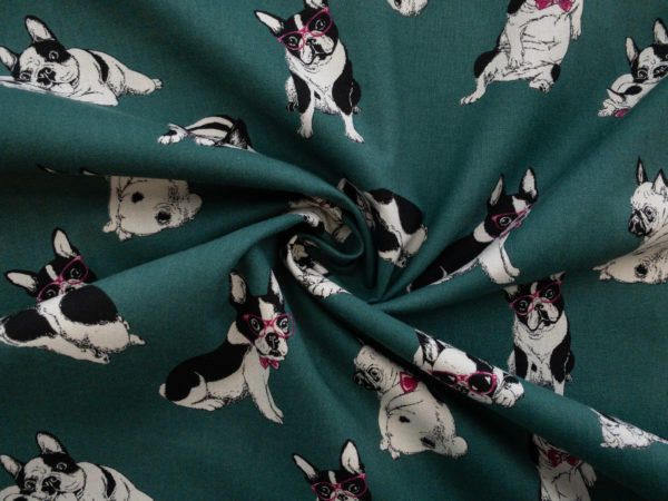 Japanese Cotton Sheeting - French Bulldog - Teal